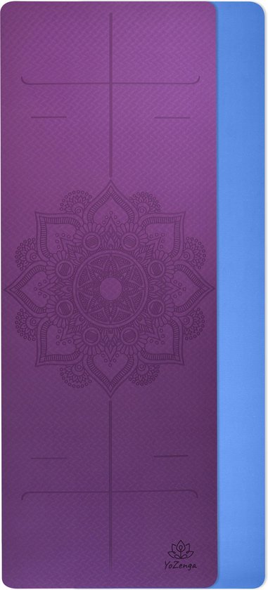 YoZenga Premium yoga mat | sportmat | fitnessmat | extra dik | extra breed | Mandala flower Purple/blue | TPE |  Inclusief draagriem - YoZenga