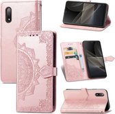 Voor Sony Xperia Ace II Mandala Bloem Reliëf Horizontale Flip Lederen Case met Beugel / Kaartsleuf / Portemonnee / Lanyard (Rose Goud)