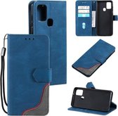 Voor Xiaomi Redmi 9C Driekleurige Stiksels Kalf Textuur Horizontale Flip Lederen Case met Houder & Kaartsleuven & Portemonnee (Blauw)