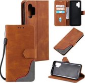 Voor Samsung Galaxy A32 4G Driekleurige Stiksels Kalf Textuur Horizontale Flip Lederen Case met Houder & Kaartsleuven & Portemonnee (Bruin)