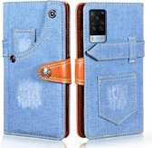 Voor vivo X60 gebogen schermversie Denim horizontale flip lederen tas met houder en kaartsleuf en portemonnee (lichtblauw)