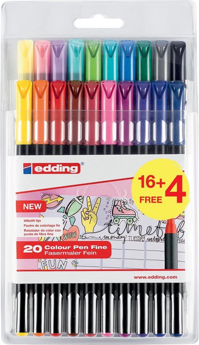 edding 1200 - Viltstiften - Set van 20 kleuren in etui - 1 mm ronde punt - back to school — afbeelding 2