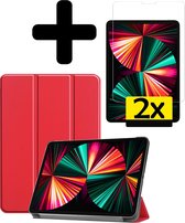 iPad Pro 2021 12.9 inch Hoes Book Case Cover Met 2x Screenprotector - Rood