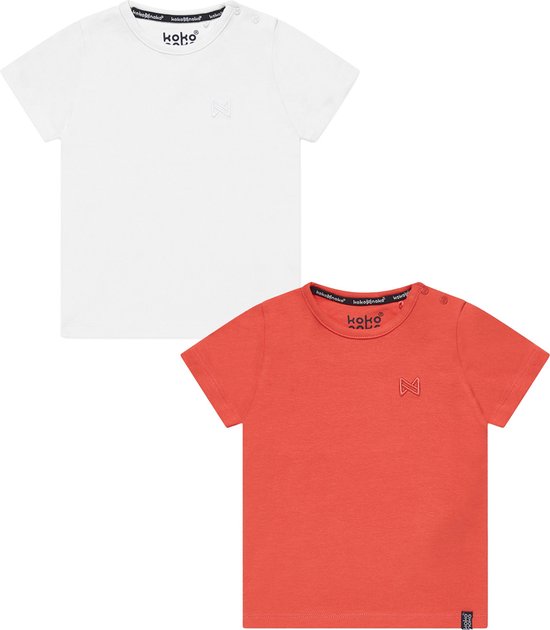 Koko Noko BIO Basics (2pack) Shirts NIGEL Wit en Oranje - Maat 98/104