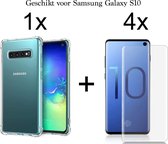 Samsung Galaxy S10 hoesje shock proof case transparant - 4x Samsung Galaxy S10 screenprotector uv