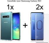 Samsung Galaxy S10 hoesje shock proof case transparant - 2x Samsung Galaxy S10 screenprotector uv