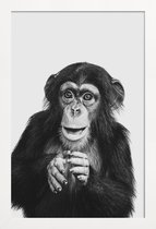 JUNIQE - Poster met houten lijst Chimpanzee II -13x18 /Grijs & Zwart