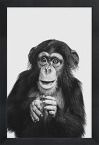 JUNIQE - Poster met houten lijst Chimpanzee II -13x18 /Grijs & Zwart