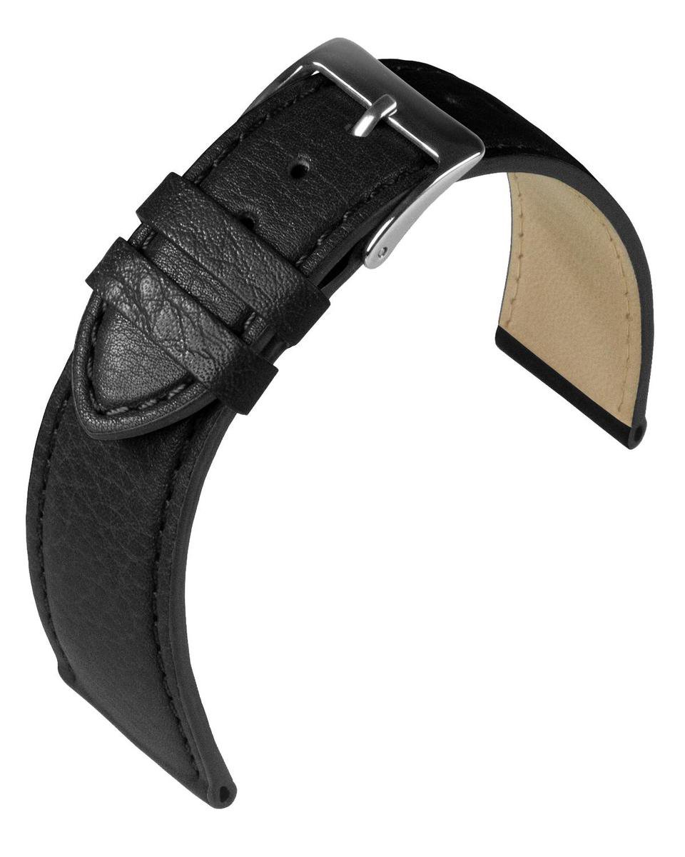 EULIT horlogeband - leer - 20 mm - zwart - metalen gesp