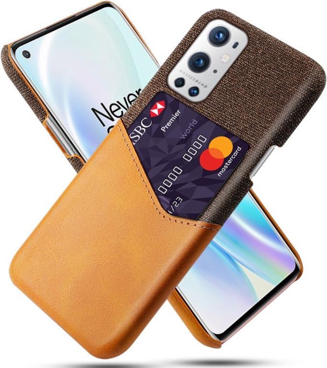 OnePlus 9 Pro (5G) Luxe Hybride Backcover met Pasjeshouder + PMMA Screenprotector _ Bruin