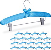 Relaxdays 20 x kledinghangers satijn - broekhanger - kleerhangers- klemmen - zacht - blauw