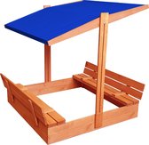 AFSLUITBARE zandbak met dak en banken incl. dekzeil+ gronddoek  - GEIMPREGNEERD hout-blauw