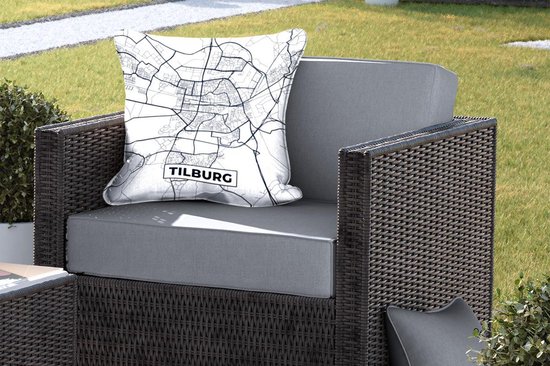 Coussin d'extérieur résistant aux intempéries - Plan de la ville - Tilburg - Grijs - Wit - 50x50 cm
