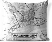 Sierkussen Buiten - Stadskaart - Wageningen - Grijs - Wit - 60x60 cm - Weerbestendig - Plattegrond