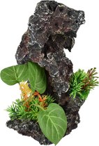 Aquarium decoratie Rots met Plant - 13 x 12 x 21 cm - Bruin - 13 x 12 x 21 cm