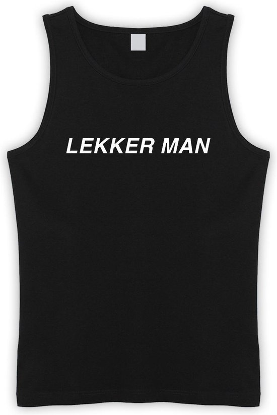 Zwarte Tanktop sportshirt met Witte “ Lekker Man “ Print Size XXL