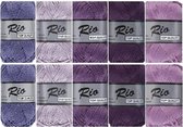 Set van 10 Lammy yarns Rio bollen - katoen garen pakket - paars/lila kleuren - pendikte 3 a 3,5mm