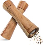 Dieux® - Pepermolen en Zoutmolen set - Zout peper kruiden - 2 stuks - Acacia hout - Instelbare maalgraad - Duurzaam - Luxe kwaliteit - Hervulbaar