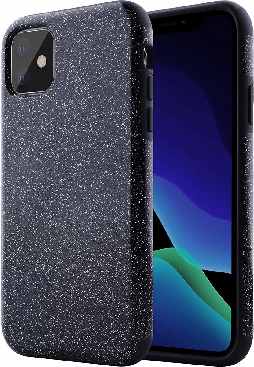 Ntech hoesje Geschikt voor iPhone 11 Pro Max Glitter TPU Back Hoesje - Zwart