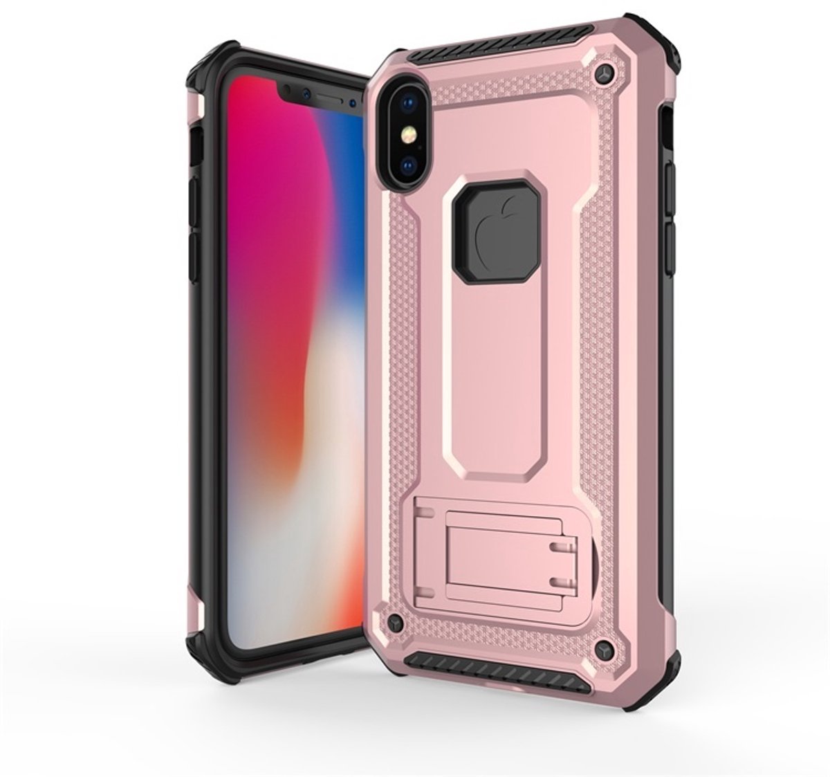Ntech hoesje Geschikt voor iPhone Xr Armor hoesje met Kickstand - Rosegoud