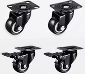 Zwenkwielen Transportwielen Zwart 50mm 4 Stuks Met Rem