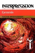 Boek 'Genesis' met op de kaft een abstracte, wervelende schildering in rood-bruine tinten met een gele vlek in het midden. Daarboven de titel 'INTERPRETATION' en 'Genesis'.