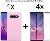 Samsung S10 Plus Hoesje - Samsung Galaxy S10 Plus hoesje roze siliconen case hoes cover hoesjes - Full Cover - 4x Samsung S10 Plus screenprotector