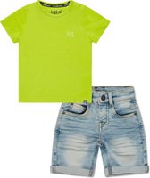 Koko Noko BIO Basics Set(2delig) Jeans Short NILS en Shirt Neon yellow - Maat 86/92