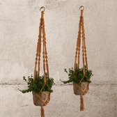 Macramé Plantenhanger Brick (Licht Oranje) - set van 2 stuks - Katoen - Poefenzo