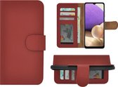 Geschikt voor Samsung Galaxy A12 Hoesje - Bookcase - Samsung A12 Hoesje Book Case Wallet Echt Leer Rood Cover