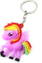 Kinder sleutelhanger tashanger unicorn my little pony van siliconen paars multicolor regenboog met keyring 5x5 cm