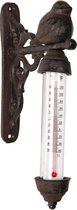Clayre & Eef Thermometer Buiten 10x5x16 cm Bruin Ijzer Rond Vogel Thermometer Gietijzer