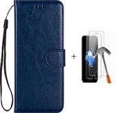 GSMNed - Leren telefoonhoes blauw - Luxe iPhone 7/8/SE hoesje - iPhone hoes met koord - pasjeshouder/portemonnee - blauw - 1x screenprotector iPhone 7/8/SE