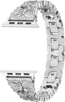 Geschikt voor Apple Watch bandje 42 / 44 / 45 mm - Series 1 2 3 4 5 6 7 SE - Smartwatch iWatch horloge band - 42mm 44mm 45mm - Fungus - RVS metaal - Zilver - Vlinder