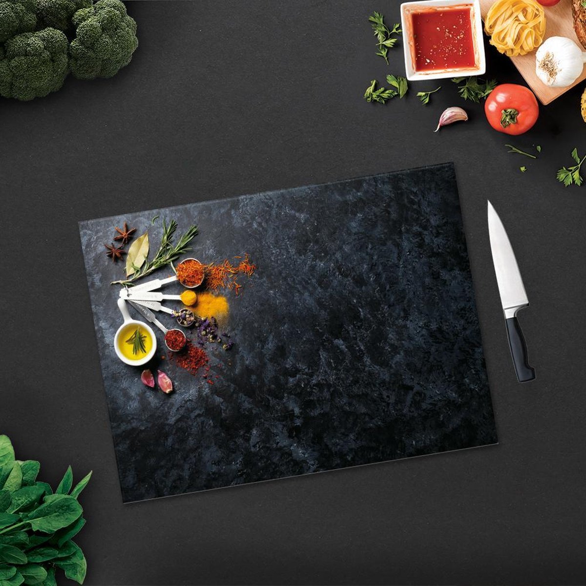 Kruiden Patroon Tempered Glas Snijplank 30cm × 40cm- Glassnijplank - Glazen