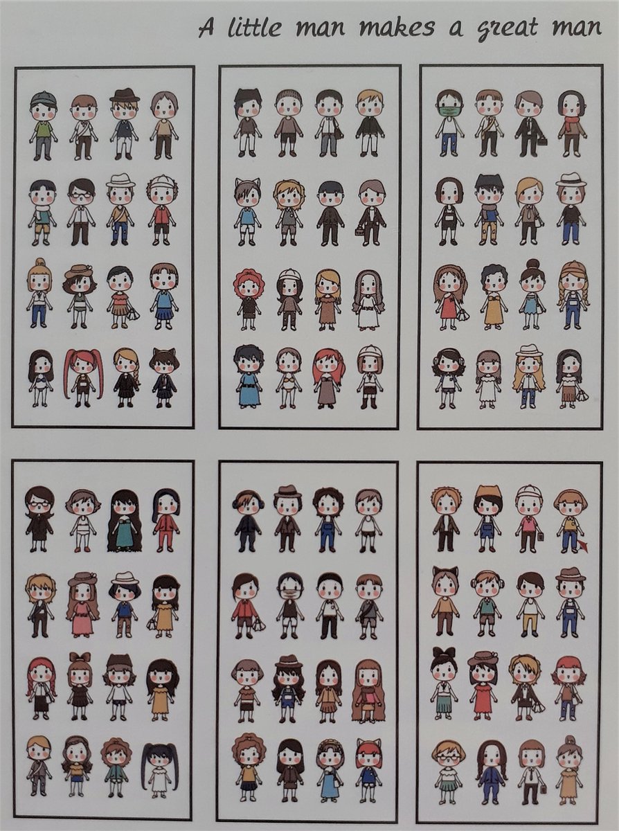 Washi Stickers People - 6 Vellen Met Stickers - Thema Personen En Figuren En Mannen En Vrouwen En Meisjes En Jongens - Bullet Journal - Stickers Voor Volwassenen - Scrapbooking - Agenda Stickers - Decoratie Sticker Washi Tape — afbeelding 2