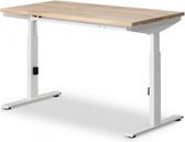 Recht bureau Click Met Eiken Blad - 120 x 60 Cm (BxD) - 62-86 Cm Hoog - Wit Onderstel - Bureaus - Tafels