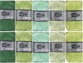 Set van 10 Lammy yarns Rio bollen - katoen garen pakket - groene kleuren - pendikte 3 a 3,5mm