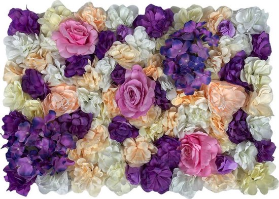 Flowerwall, 4x panelen van 60 x 40 cm - kunstbloemen decoratie - bloemenmuur (KS155004)