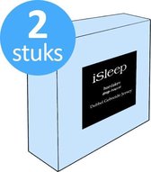 iSleep Dubbel Jersey Hoeslaken Voordeelset (2 Stuks) - Eenpersoons - 80/90x200 cm - Licht Blauw