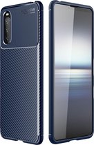 Sony Xperia 10 III Hoesje - Mobigear - Racing Serie - TPU Backcover - Blauw - Hoesje Geschikt Voor Sony Xperia 10 III