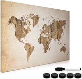 Navaris magneetbord - Magnetisch bord om op te schrijven - Memobord 60 x 40 cm - Met magneten en marker - Voor aan de muur - Vintage wereldkaart