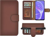 Hoesje Oppo A73 5G - Bookcase - Oppo A73 5G Wallet Book Case Echt Leer Bruin Cover