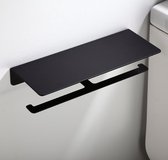 CoshX® Dubbele toiletrolhouder met telefoonplankje zwart | Toiletrolhouder voor 2 rollen wc papier