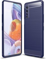 Voor LG Stylo 7 5G geborstelde textuur koolstofvezel TPU-hoes (marineblauw)