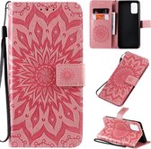 Voor Galaxy S20 + Sun-print Horizontaal Flip-beschermhoesje met houder & kaartsleuven & portemonnee (roze)