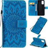 Voor Galaxy S20 + Sun-print Horizontaal Flip-beschermhoesje met houder & kaartsleuven & portemonnee (blauw)