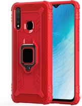 Voor Vivo Y5S koolstofvezel beschermhoes met 360 graden roterende ringhouder (rood)