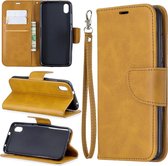 Retro lamsvacht textuur pure kleur horizontale flip pu lederen case met houder & kaartsleuven & portemonnee & lanyard voor xiaomi redmi 7A (geel)