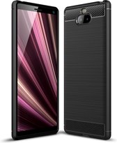 Brushed Texture Carbon Fiber Soft TPU Case voor Sony Xperia 10 Plus (Zwart)